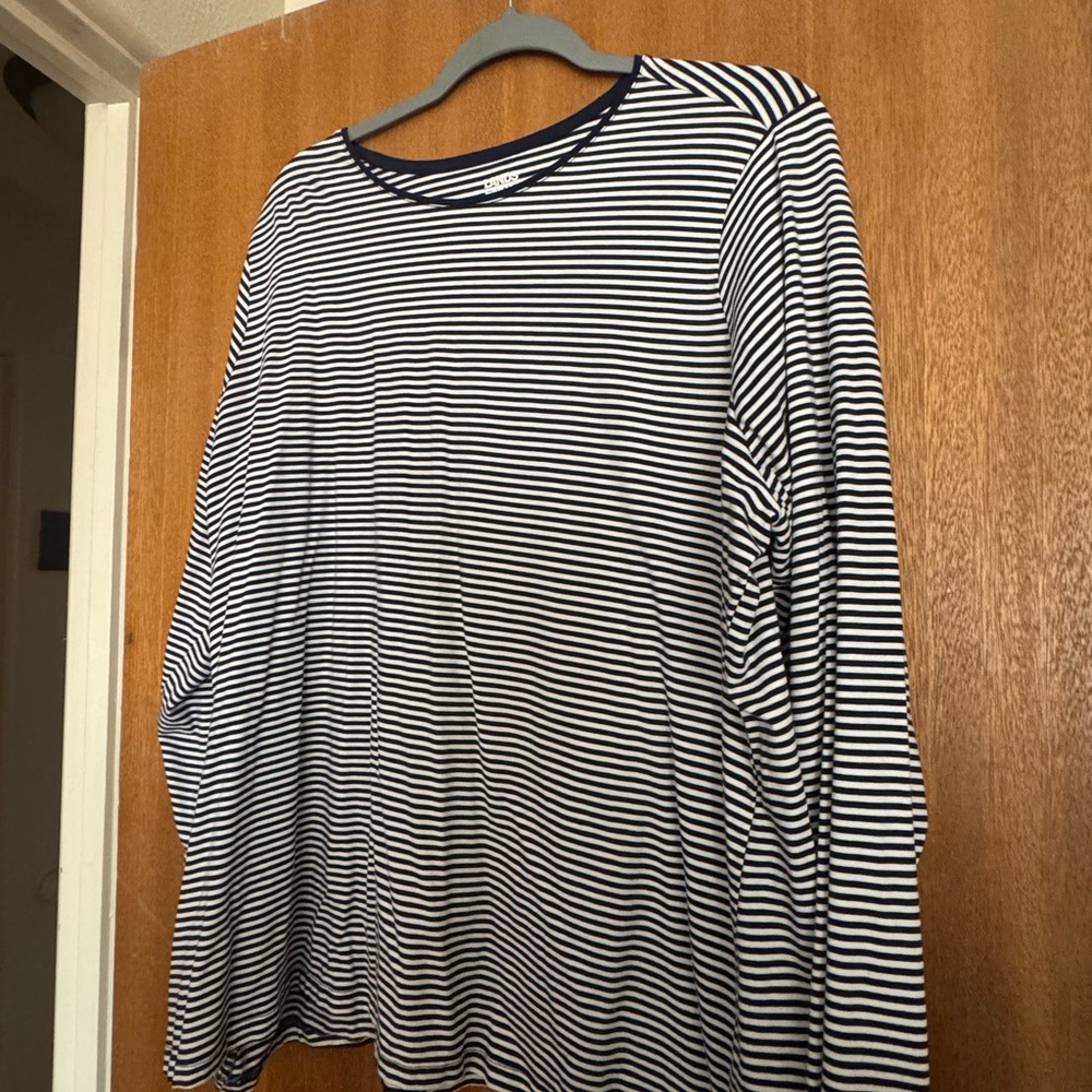 Lands' End Navy and White Striped Top